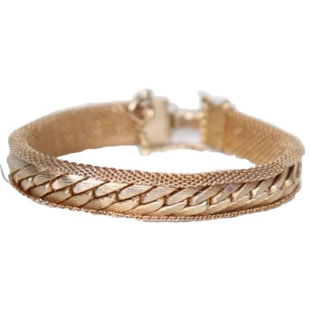 Vintage Fashion Jewelry Gold-Tone Chain Bracelet Woven Mesh Chain Bangle Cuff - Picture 2 of 8